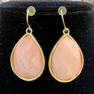 Gold Teardrop Pink Stone Dangle Earrings - Women Jewelry